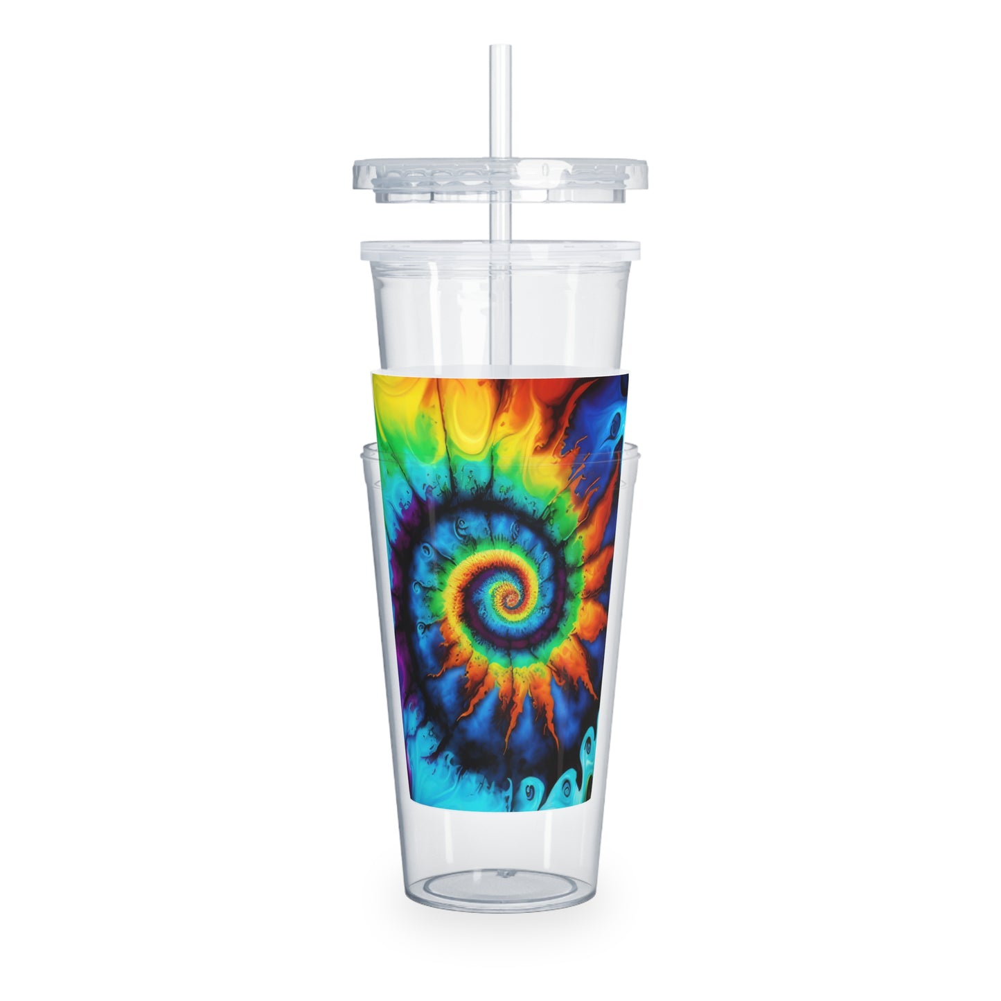 Bold And Beautiful Colors Tie Dye Style One Plastic Tumbler with Straw