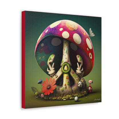 Beautiful Forest Half Peace Sign , Red And White Polka dot Mushrooms Red Flower Canvas Gallery Wraps