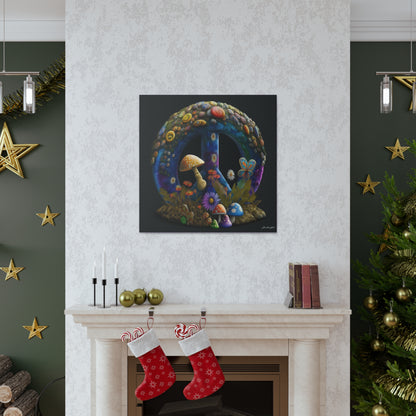 Beautiful Forest Round Peace Sign Mushrooms  Flowers And Butterfly 11 Canvas Gallery Wraps