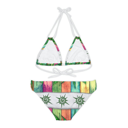 Beautiful Multicolored Pink Purple Blue 420 Weed Marijuana Leaf Strappy Bikini Set (AOP)