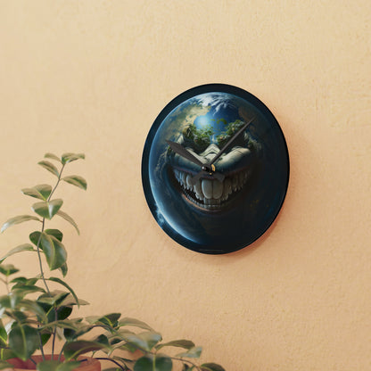 Toothy Sarcastic Looking Earth Smiling Wall Clock