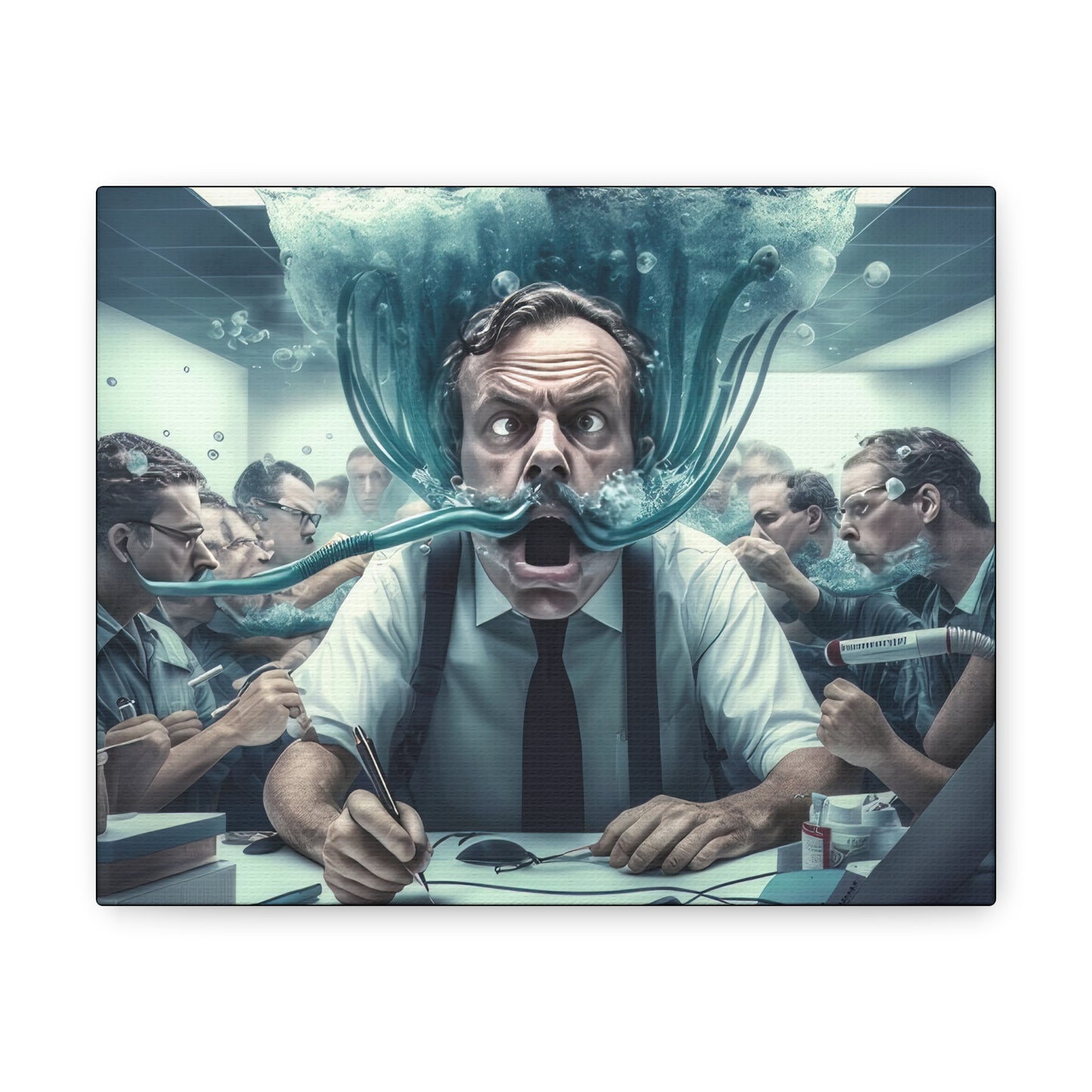 Head Under Water At The Office Under Corporate Stress And Pressure Canvas Gallery Wraps