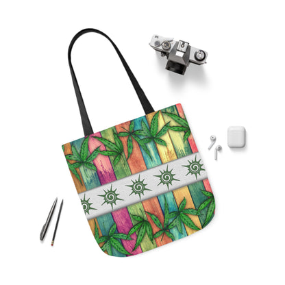 Beautiful Multicolored Pink Purple Blue 420 Weed Marijuana Leaf Polyester Canvas Tote Bag (AOP)