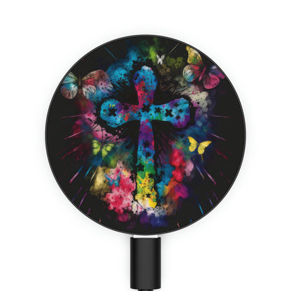 Bold And Beautiful Tie Dye Butterflies And Cross Style 9 Magnetic Induction Charger