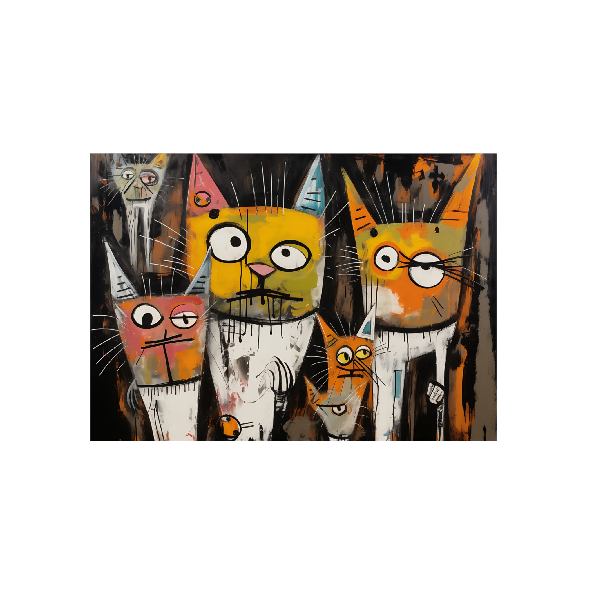 Doodle Abstract Multi Colored Cats With Black Background By DaFlowerChild Aluminum Composite Panels