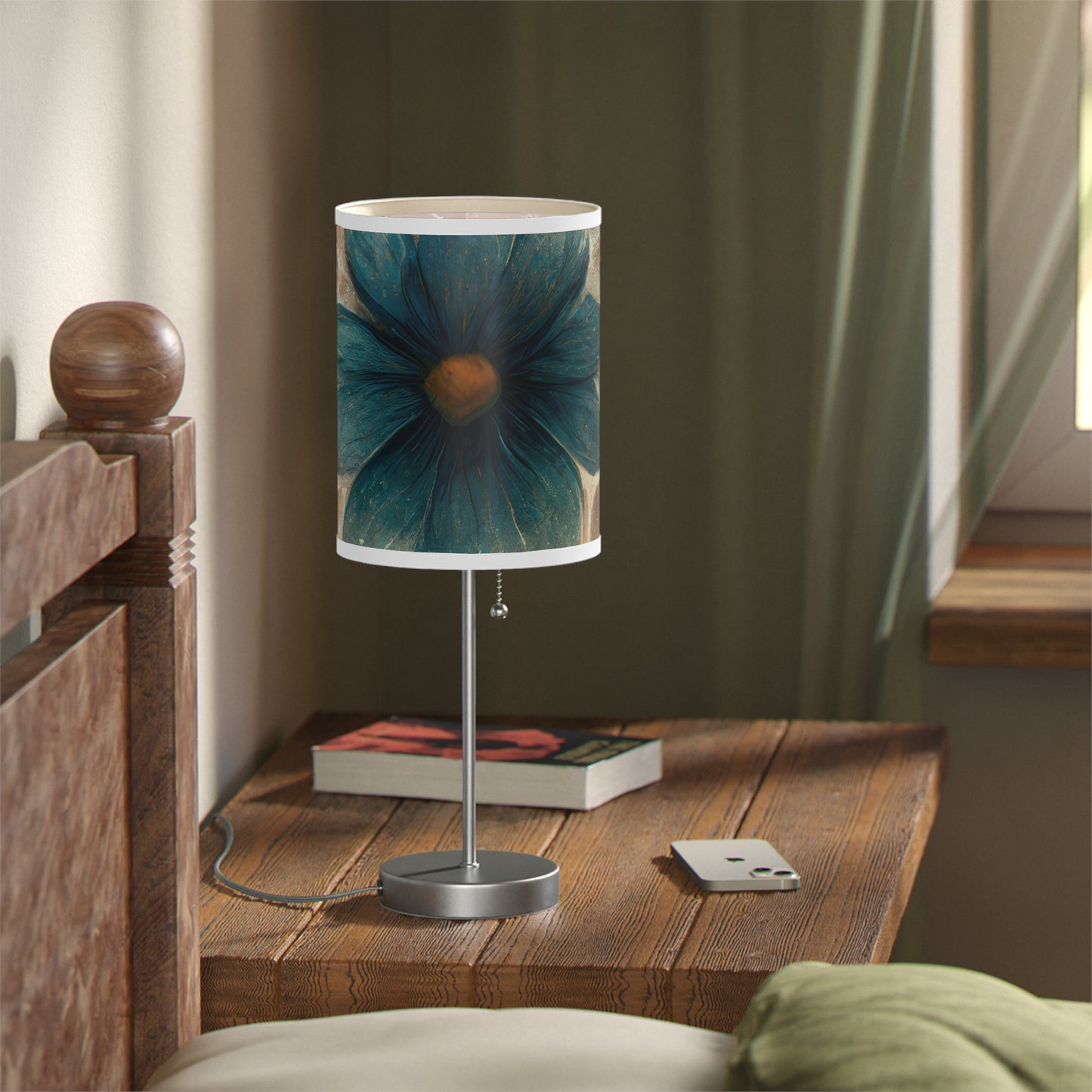 Bold And Beautiful White, Grey And Blue Floral Style 2 Lamp on a Stand, US|CA plug