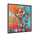 "Whimsical Mosaic Cat", Framed Mosaic Cat Art Print — Colorful Modern Wall Canvas