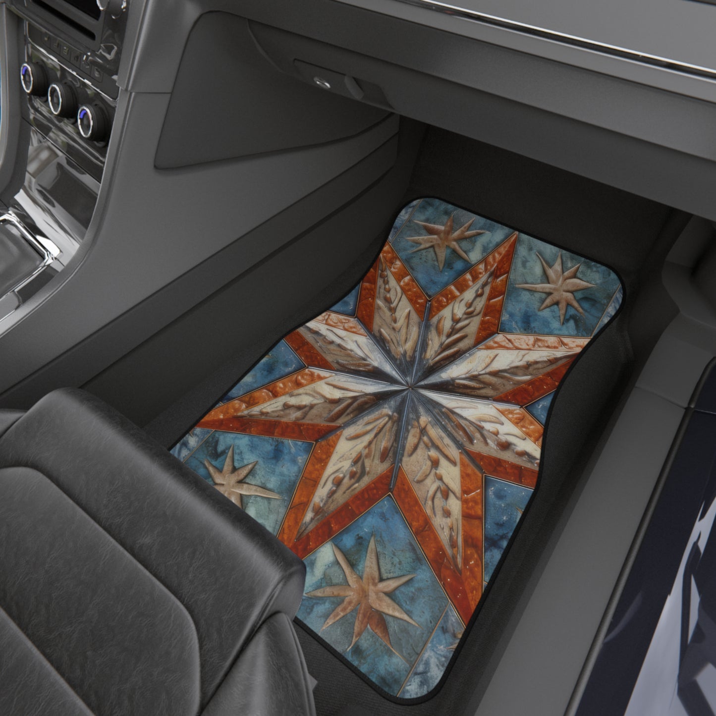 Beautiful Stars Abstract Star Style Orange, White And Blue Car Mats (Set of 4)