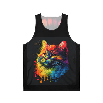 Bold And Beautiful Tie Dye Cat In Front , Beautiful Tie Dye Back Unisex Tank Top (AOP)