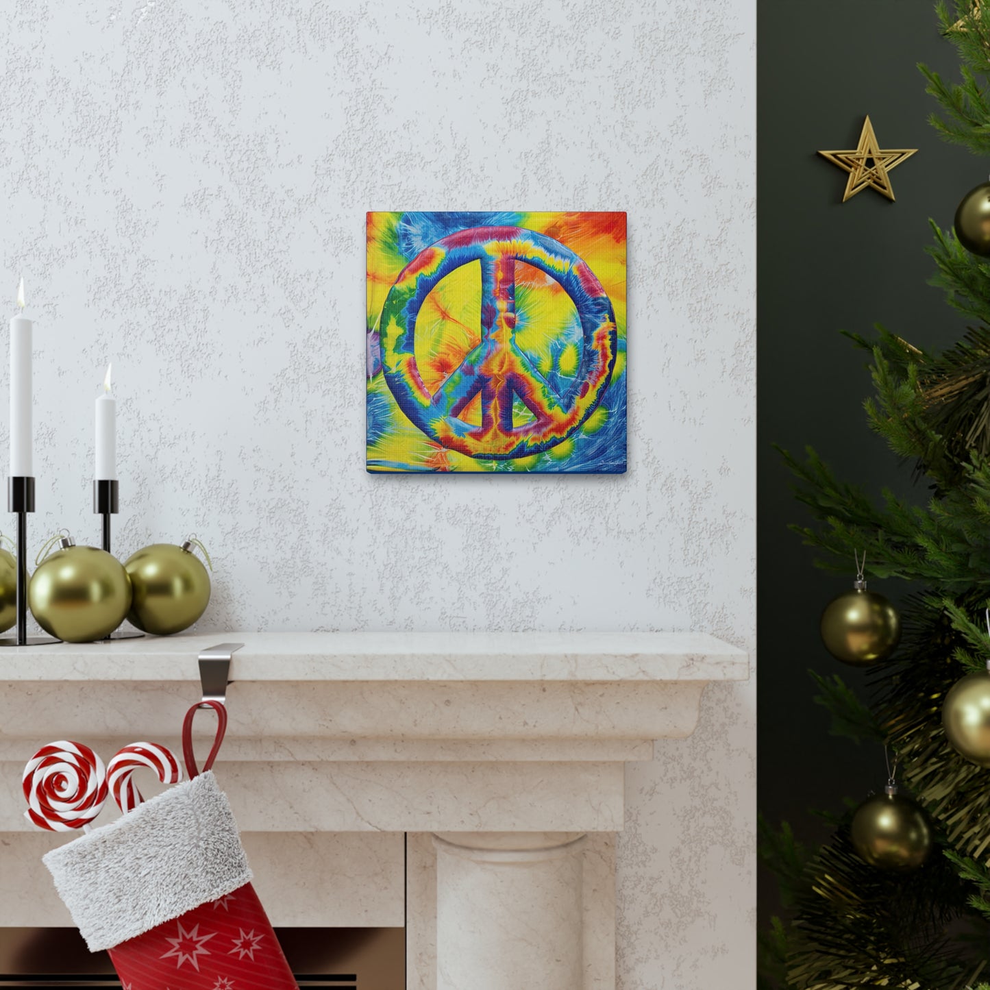 Coolio Tie Dye Hippie Peace Sign 4 Canvas Gallery Wraps