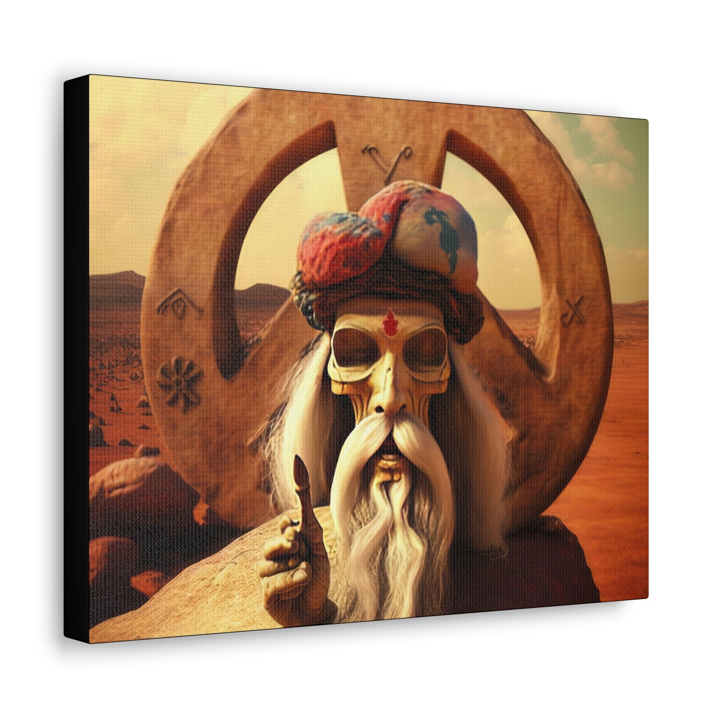 Wise Man In Dessert With Beard And Peace Sign Canvas Gallery Wraps