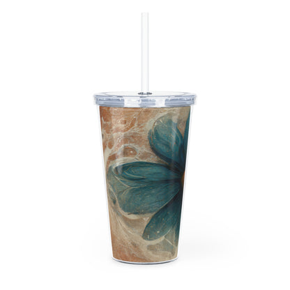 Bold And Beautiful White, Grey And Blue Floral Style 2 Plastic Tumbler with Straw