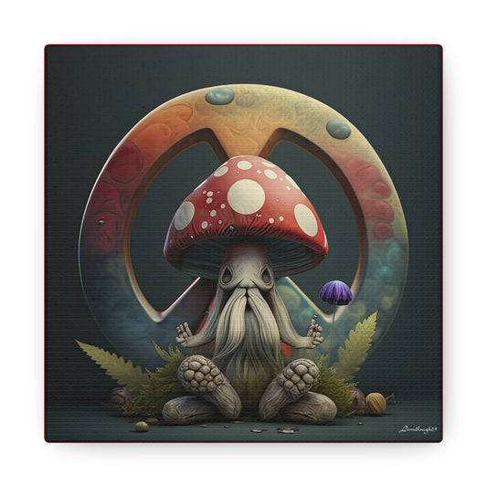 Beautiful Forest Round Peace Sign , Hippie With Beard Mushrooms Hat Flowers  Canvas Gallery Wraps