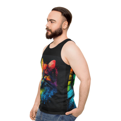 Bold And Beautiful Tie Dye Cat In Front , Beautiful Tie Dye Back Unisex Tank Top (AOP)