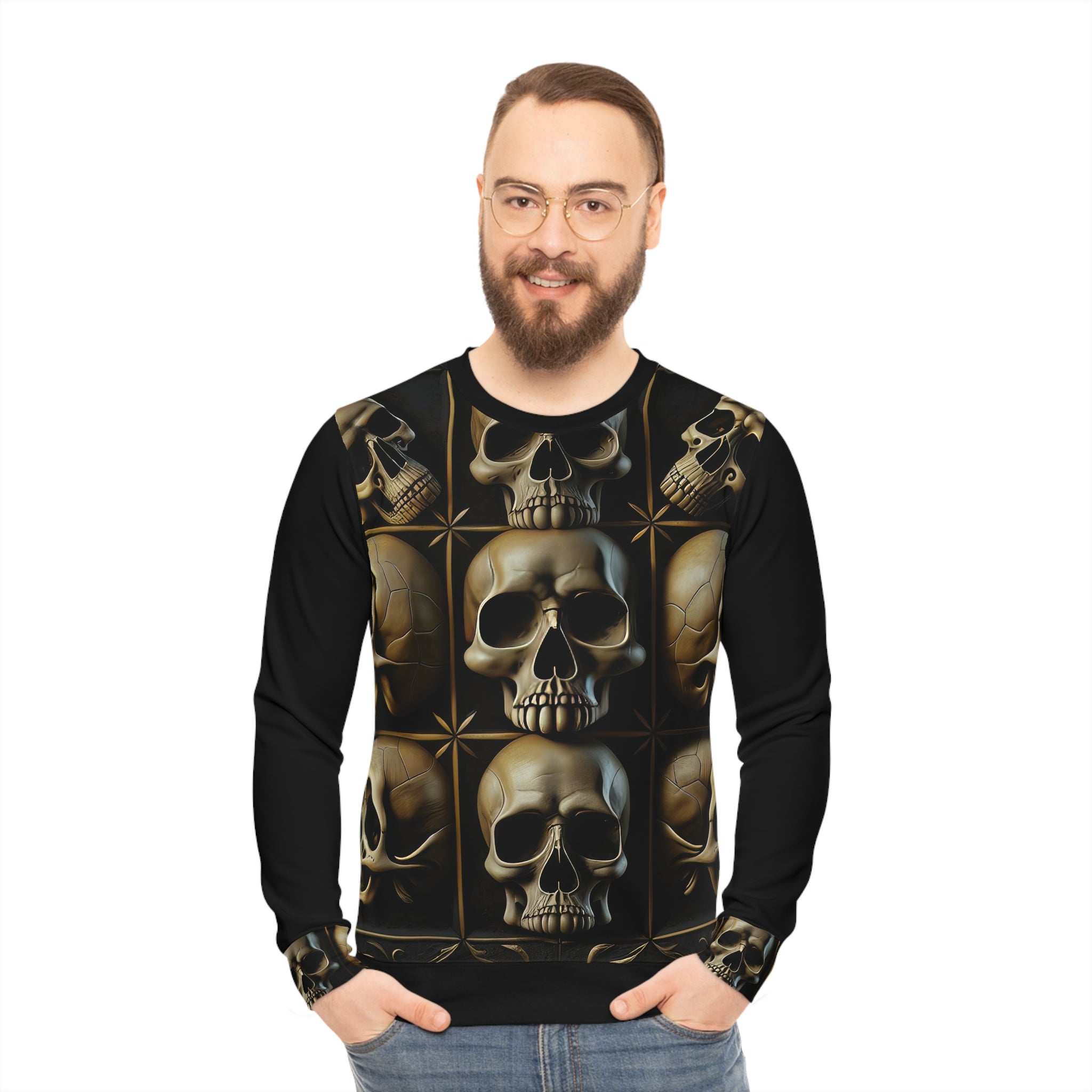 Metallic Chrome Skulls and classic Designed Background Style 17 Lightweight Sweatshirt (AOP)