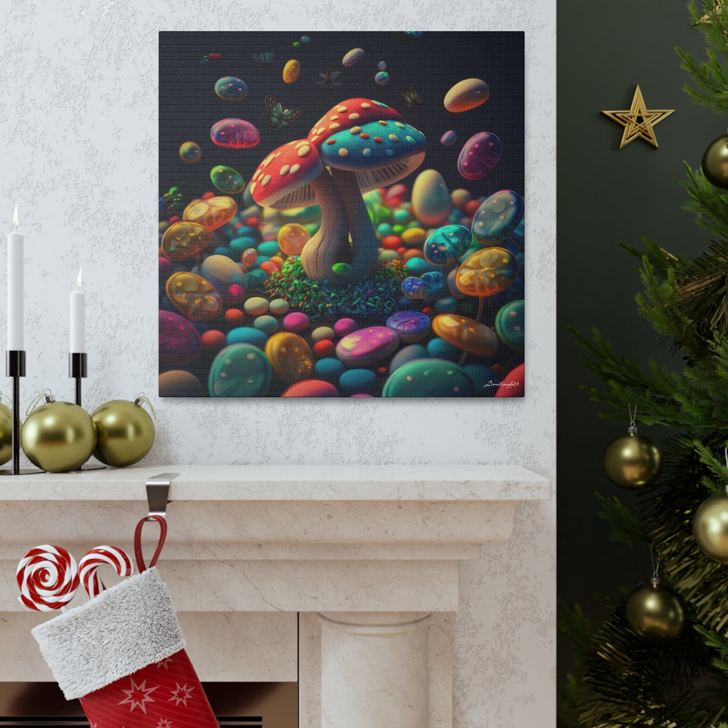 Beautiful Mushroom Luminating Colorful Bliss Canvas Gallery Wraps