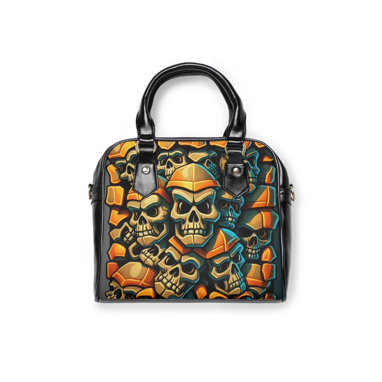 Metallic Chrome Skull And Detailed Background Style 11, Yellow Shoulder Handbag