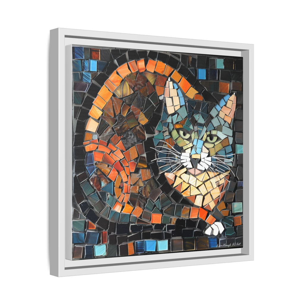 "Bold Mosaic Cat", Framed Mosaic Cat Art Print — Colorful Modern Wall Canvas