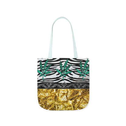 Gold And Zebra White And Black Marijuana Pot Weed Leaf 420 Weed Pot Marijuana Leaf Polyester Canvas Tote Bag (AOP)