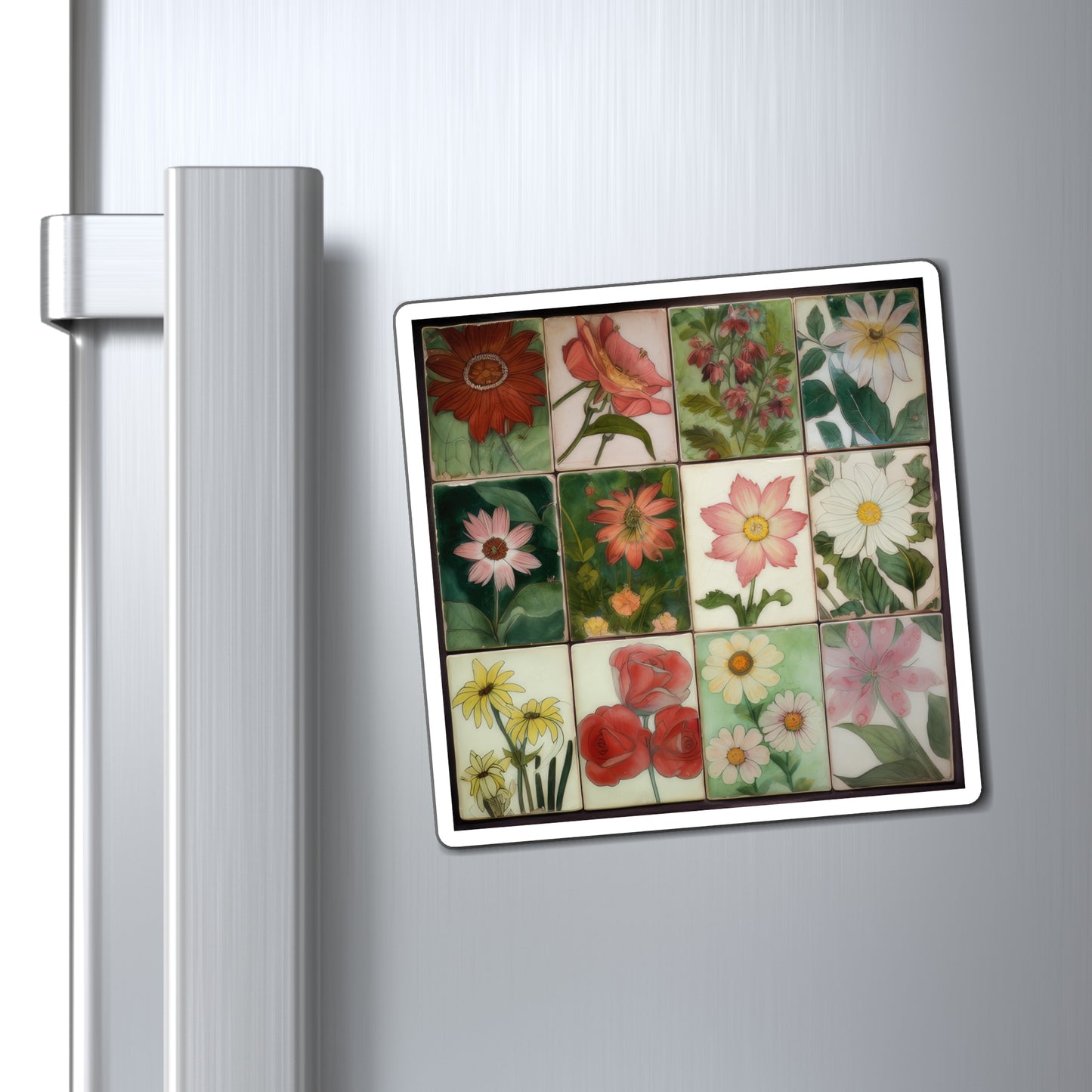 Antique Floral Multi Color Flowers Classic Designed Multi-Tiles Style One Magnets