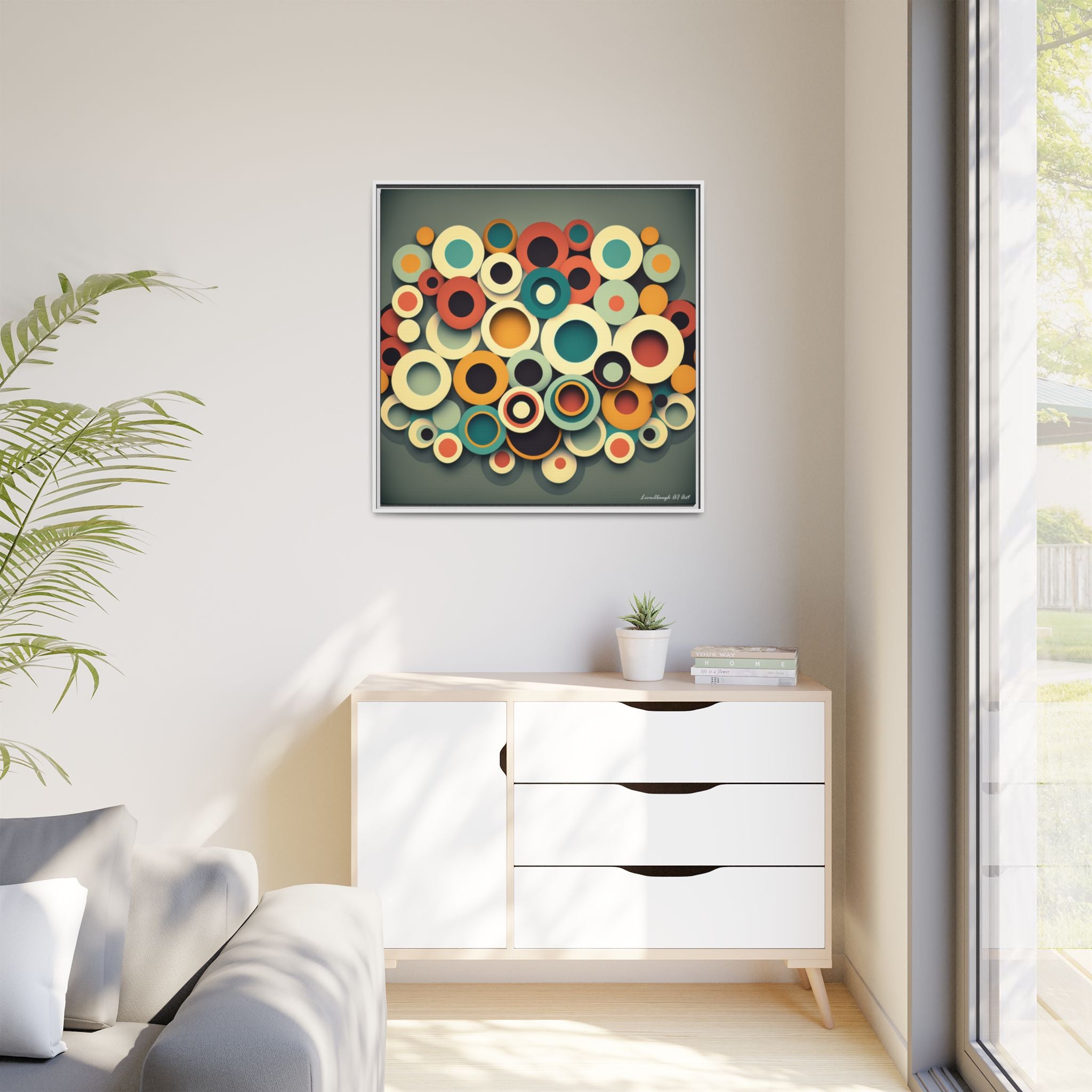 Gathered Circles, Matte Canvas, Framed (Multi-color)