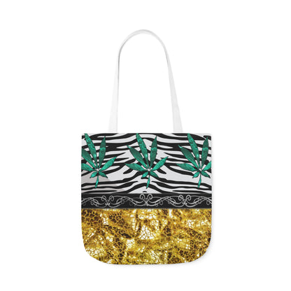 Gold And Zebra White And Black Marijuana Pot Weed Leaf 420 Weed Pot Marijuana Leaf Polyester Canvas Tote Bag (AOP)