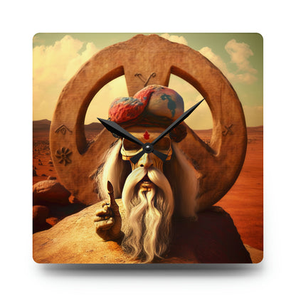 Wise Man In Dessert With Beard And Peace Sign Acrylic Wall Clock