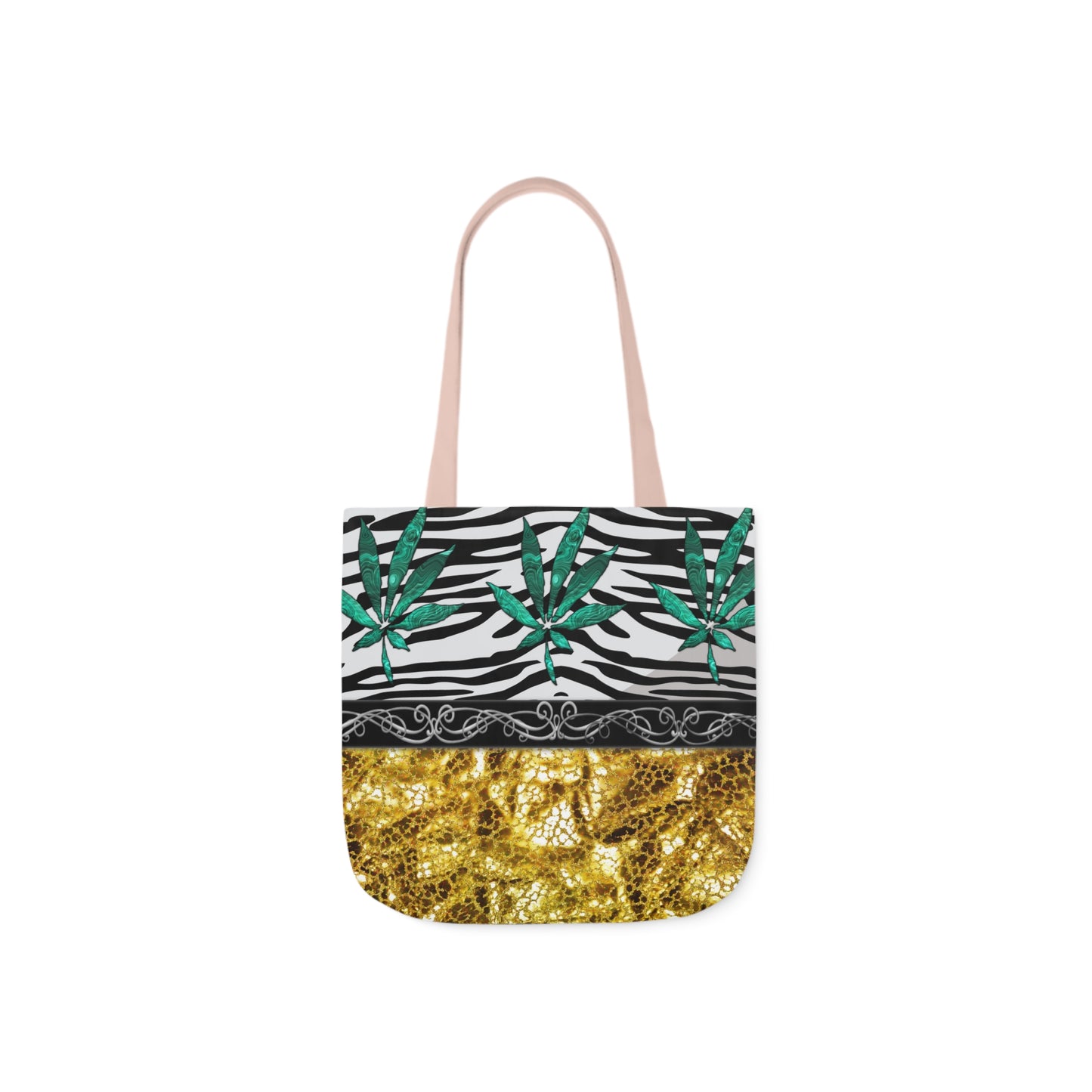 Gold And Zebra White And Black Marijuana Pot Weed Leaf 420 Weed Pot Marijuana Leaf Polyester Canvas Tote Bag (AOP)