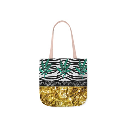 Gold And Zebra White And Black Marijuana Pot Weed Leaf 420 Weed Pot Marijuana Leaf Polyester Canvas Tote Bag (AOP)