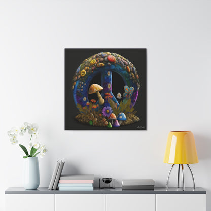 Beautiful Forest Round Peace Sign Mushrooms  Flowers And Butterfly 11 Canvas Gallery Wraps