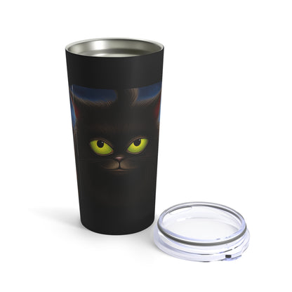 Big Green Eyed Black Cat Fall Halloween, Beautiful Moon Tumbler 20oz