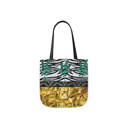 Gold And Zebra White And Black Marijuana Pot Weed Leaf 420 Weed Pot Marijuana Leaf Polyester Canvas Tote Bag (AOP)