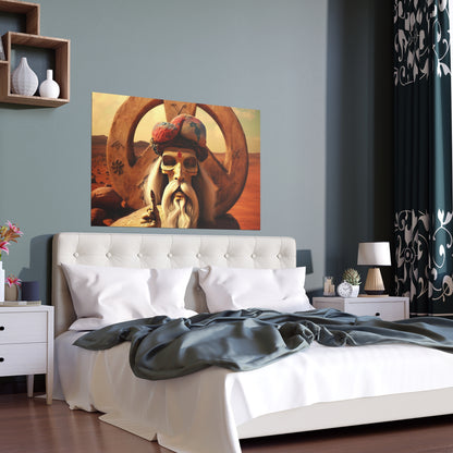 Wise Man In Dessert With Beard And Peace Sign Indoor and Outdoor Silk Posters
