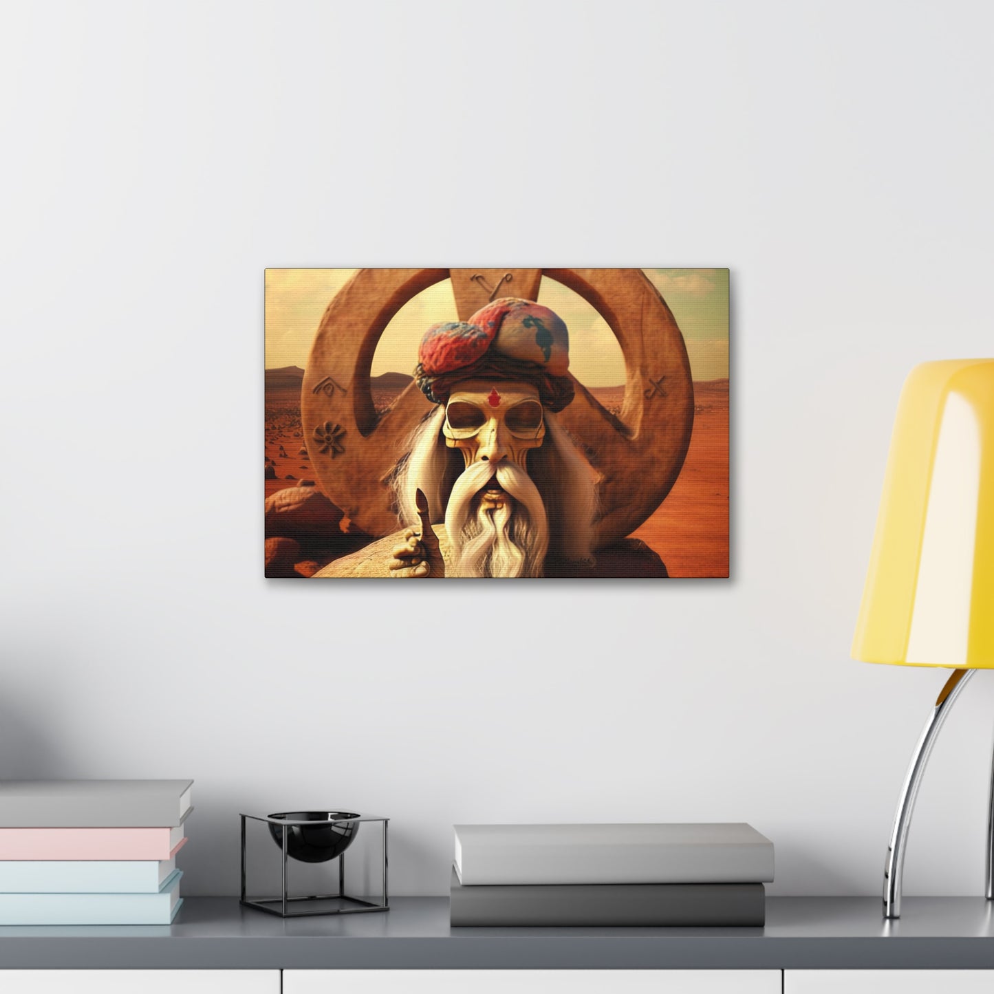 Wise Man In Dessert With Beard And Peace Sign Canvas Gallery Wraps