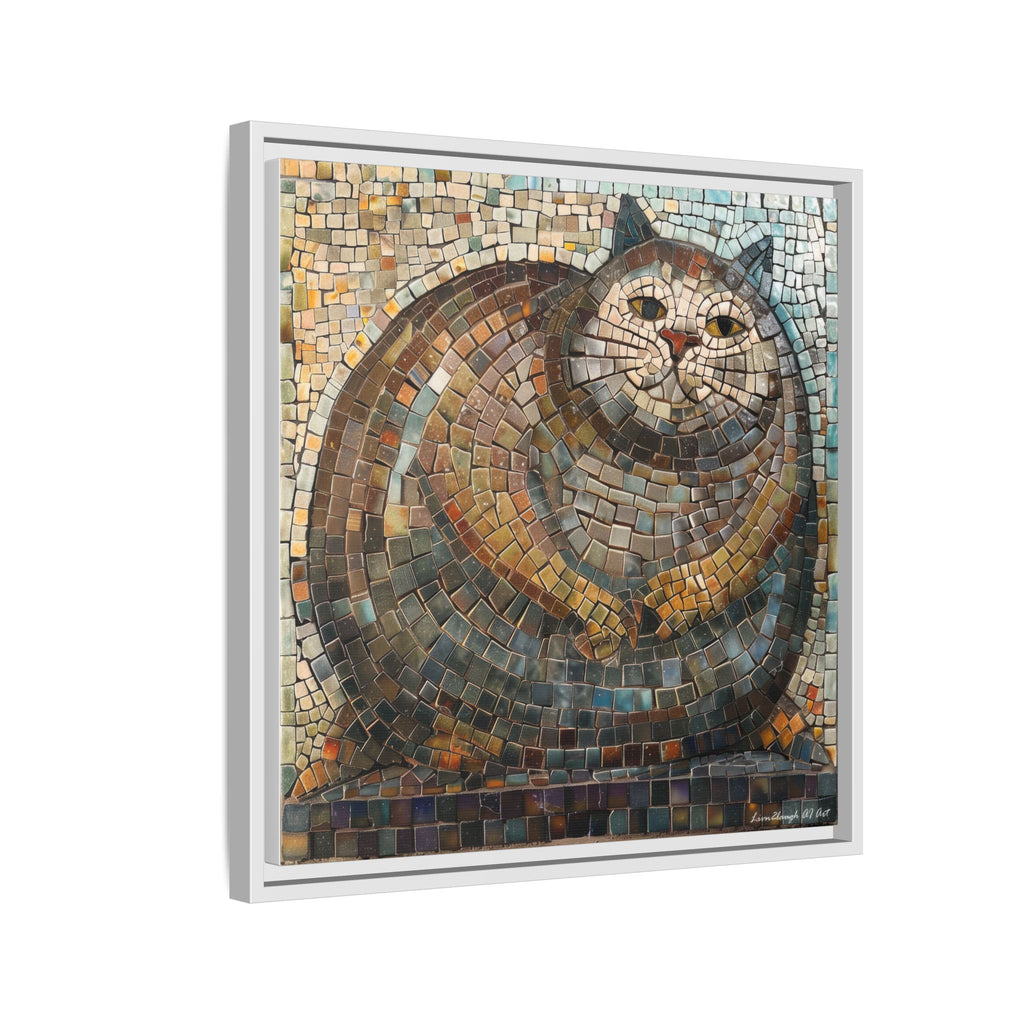 "Serene Mosaic Cat", Framed Mosaic Cat Art Print — Colorful Modern Wall Canvas