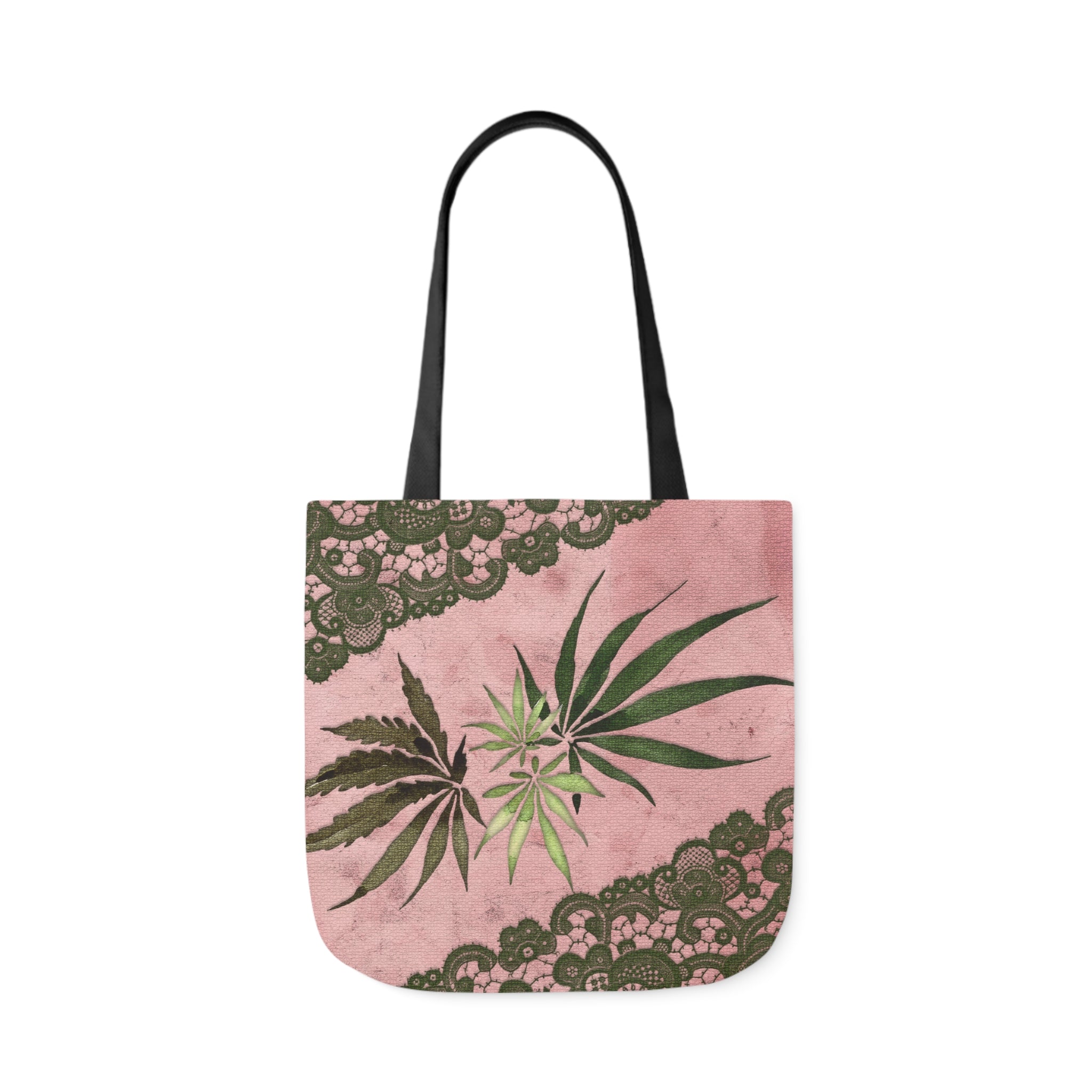 Grey Lace Gorgeous Pink Designed Marijuana 420 Weed Polyester Canvas Tote Bag (AOP)