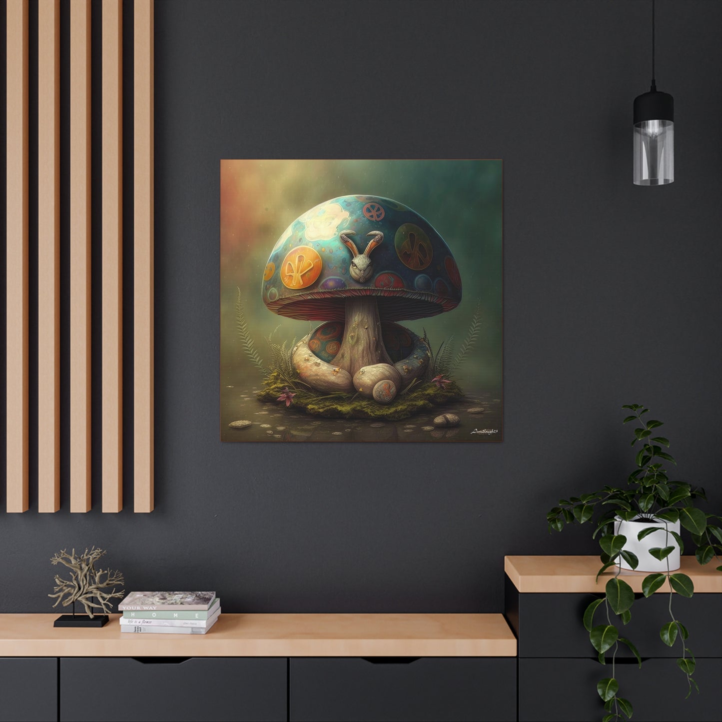 Gothic Style Blue Mushroom With Animal Style Canvas Gallery Wraps