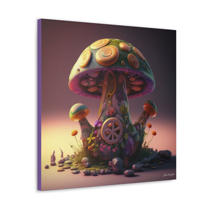 Beautiful Three Mushroom Colorful Uniquely Detailed Canvas Gallery Wraps