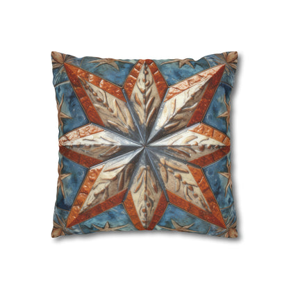 Beautiful Stars Abstract Star Style Orange, White And Blue Spun Polyester Square Pillow Case