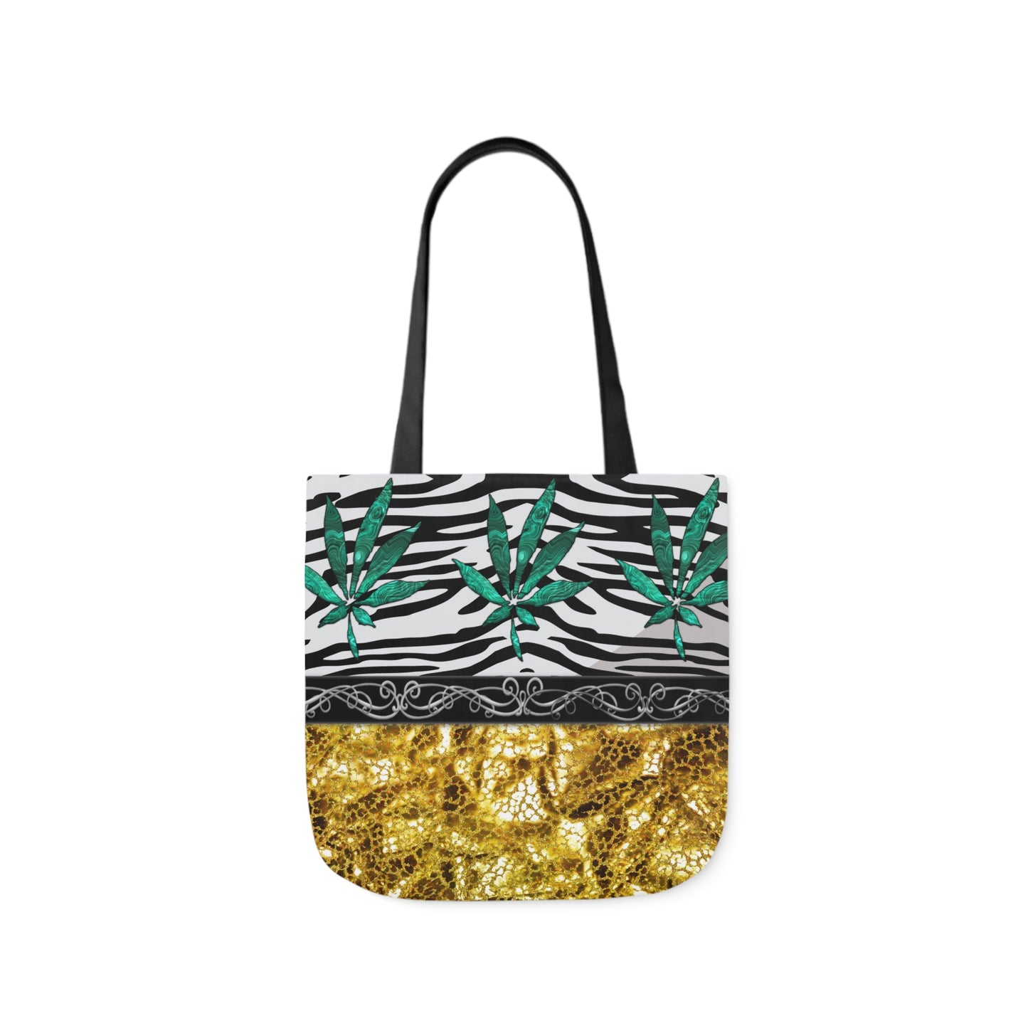 Gold And Zebra White And Black Marijuana Pot Weed Leaf 420 Weed Pot Marijuana Leaf Polyester Canvas Tote Bag (AOP)