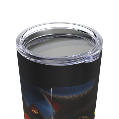 Big Green Eyed Black Cat Fall Halloween, Beautiful Moon Tumbler 20oz