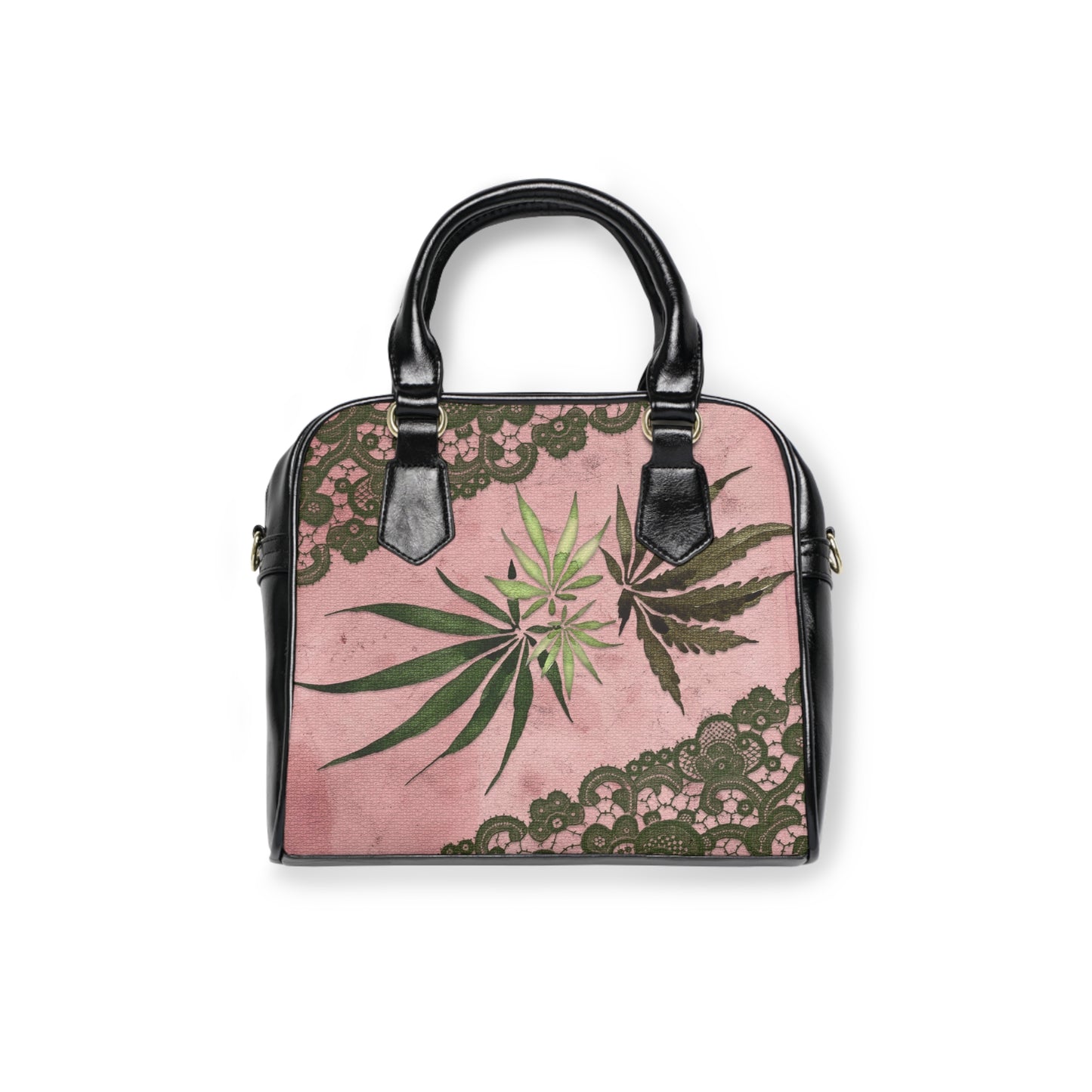 Grey Lace Gorgeous Pink Designed Marijuana 420 Weed Shoulder Handbag