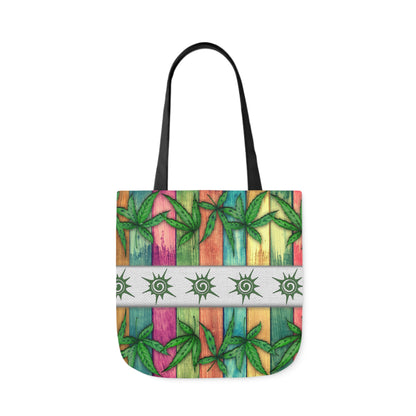 Beautiful Multicolored Pink Purple Blue 420 Weed Marijuana Leaf Polyester Canvas Tote Bag (AOP)