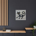 "Curious Black Cat Mosaic", Framed Mosaic Cat Art Print — Colorful Modern Wall Canvas