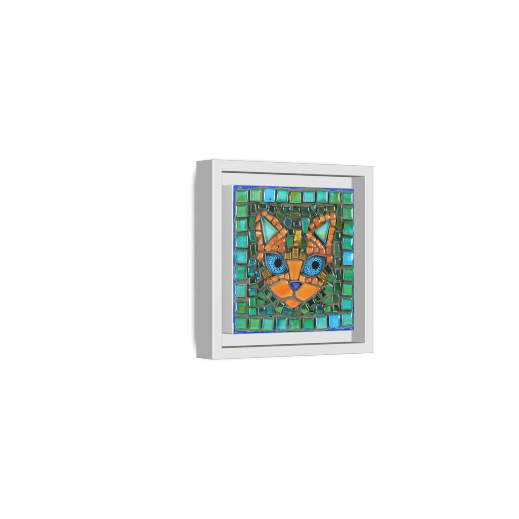 "Emerald Eyes Mosaic Cat", Framed Mosaic Cat Art Print — Colorful Modern Wall Canvas