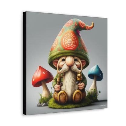 Gnome With Beautifully Detailed Green Orange Hat With Blue And Red Mushrooms Canvas Gallery Wraps