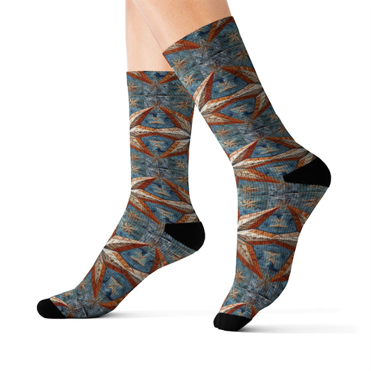 Beautiful Stars Abstract Star Style Orange, White And Blue Sublimation Socks