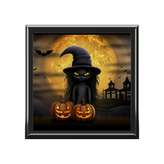 Gothic Witch Cat With Breathtaking Moon With Double Smile Carved Halloween Pumpkins Jewelry Box