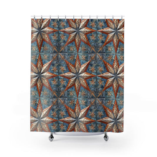 Beautiful Stars Abstract Star Style Orange, White And Blue Shower Curtains