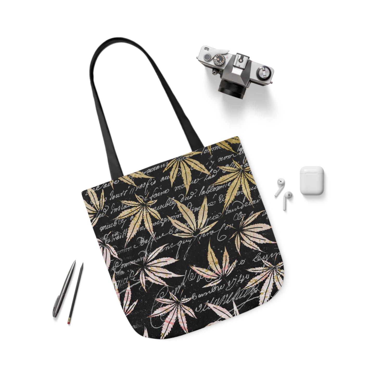 Gold And Black 420 Weed Marijuana Leaf Polyester Canvas Tote Bag (AOP)